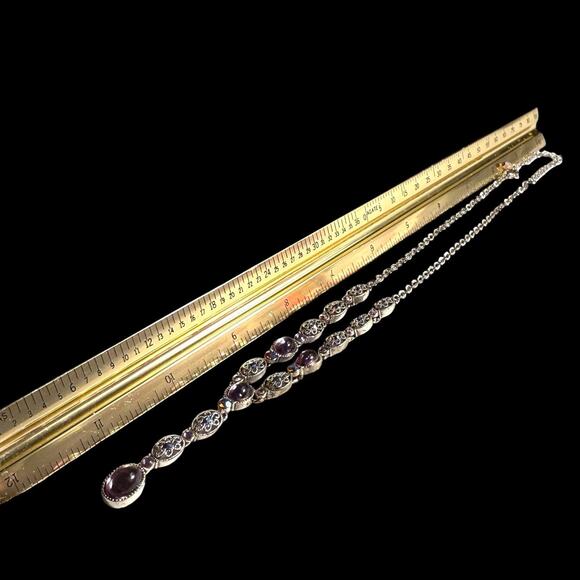 VTG Avon Silver Plate Filigree Cabochon AB Rhinstone Y Drop Lavaliere Necklace - Picture 16 of 16